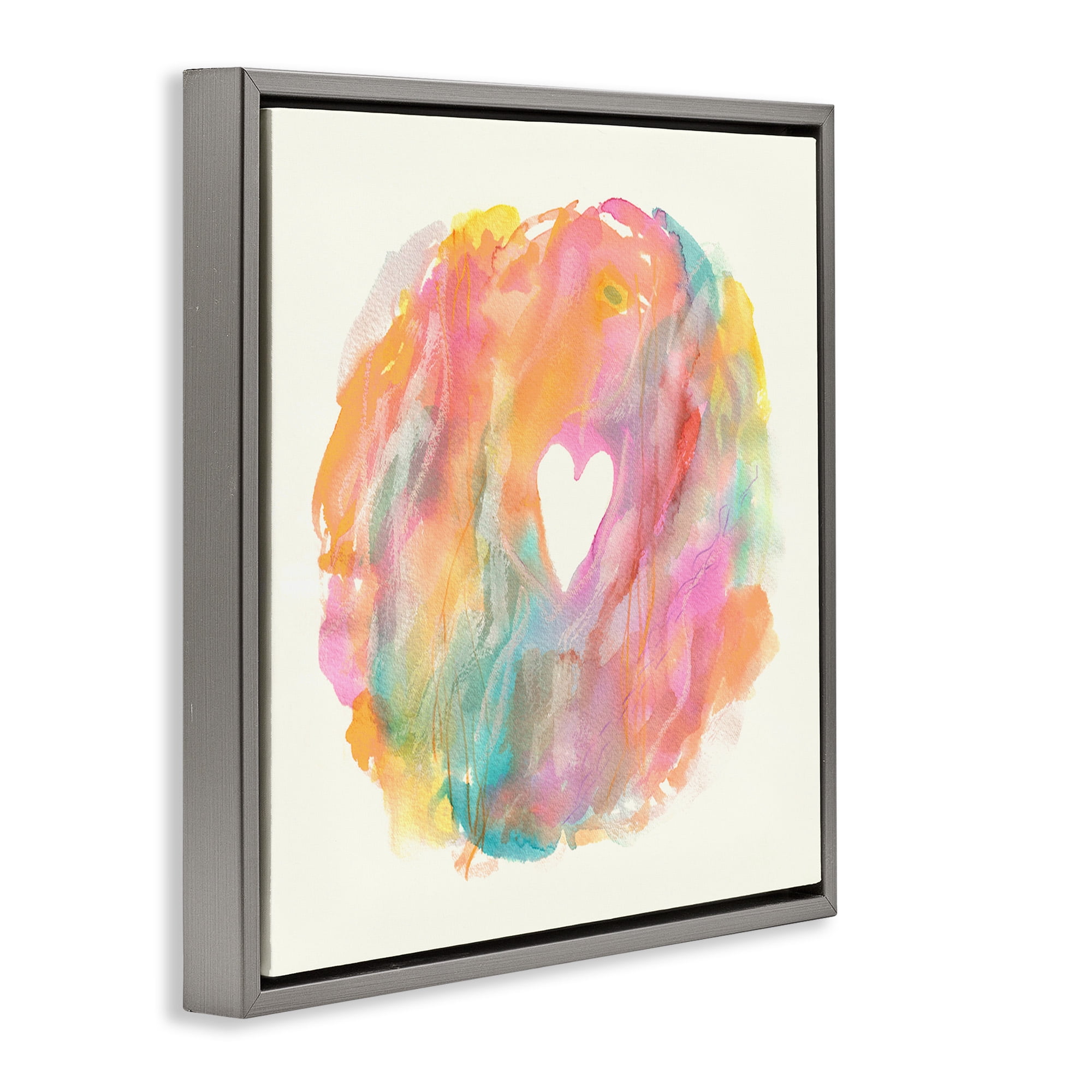 Stupell Industries Abstract Heart Fluid Mixed Pastels Abstract Painting Gray Floater Framed Canvas Art Print Wall Art, 25 x 25