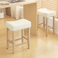 thumbnail image 2 of Furniliving 26" Modern Saddle Barstools, Sherpa Backless Kitchen Counter Bar Stool, Set of 2, Beige, 2 of 9