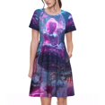 thumbnail image 1 of Balery Neon Buddha Cityscape Vestidos sueltos de manga corta para mujer, vestidos de verano 2025, vestidos casuales de corte A con vuelo., 1 of 6