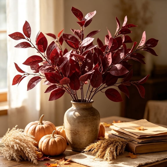Artificial Leaves Decorations Living Room Ornaments, Scene Arrangement Art Floral Branches, 12.5 Inch, Wine Fall Wedding Home Accent, Faux Foliage