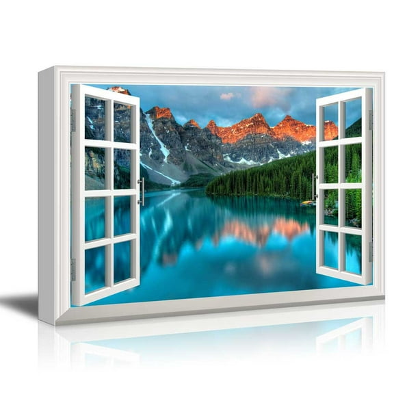 Window View Nature Landscape with Lake and Forest in Mountains Gallery 32x48 inches