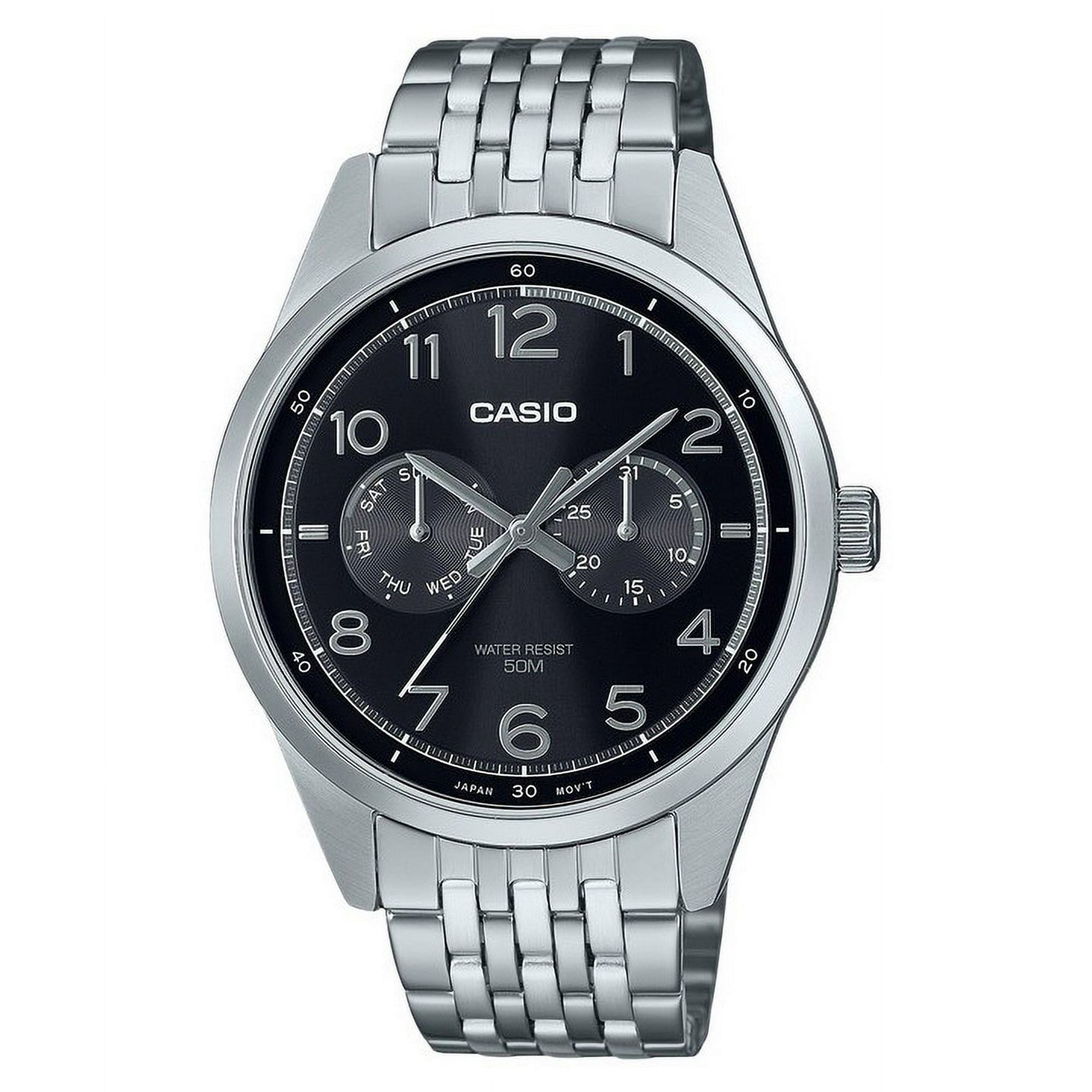 Casio Standard Analog Stainless Steel Black Dial Quartz MTP E340D 1AV Men s Watch Walmart