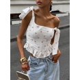 thumbnail image 4 of Women Y2k Backless Tank Top Vintage Lace Trim Floral Patchwork Crop Top White M, 4 of 10