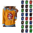 thumbnail image 1 of Mardi Gras Hauts à Manches Longues pour Femmes 2026 Mode Denim Patchwork Col à Revers Chandail en Molleton Graphique, 1 of 2