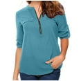 thumbnail image 2 of Idoravan Long Sleeve Shirts for Women Clearance Women's Summer Long Sleeve Shirts Zip Casual Tunic V-Neck Rollable Blouse Tops, 2 of 8