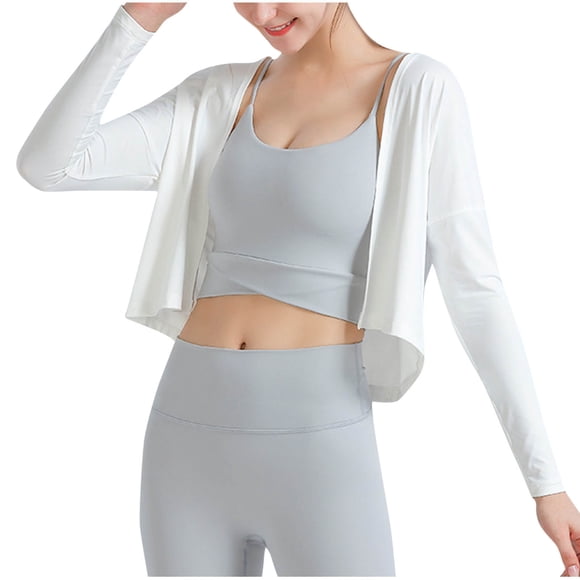 Yuyuzo Workout Tops for Women Long Sleeve Cropped Cardigan Lightweight Solid Color Comfy Yoga Athletic Jackets