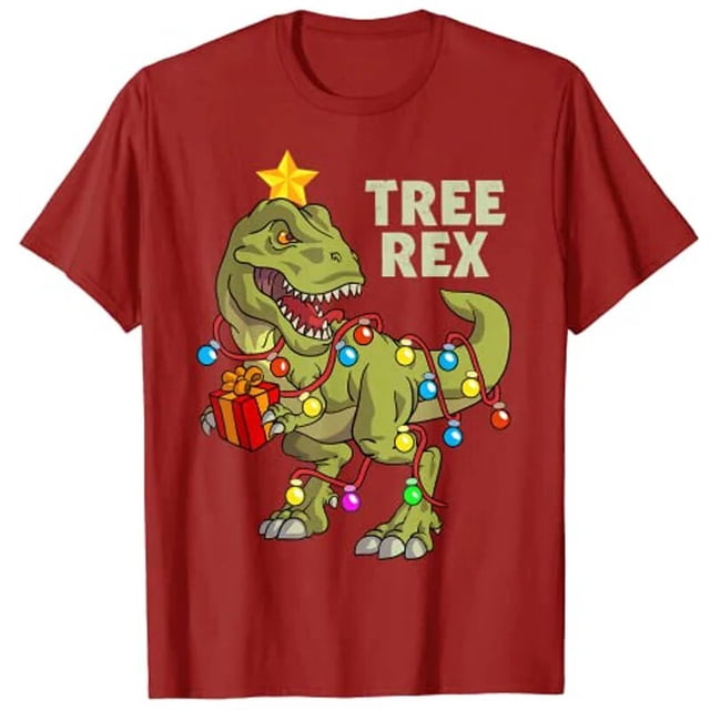 Navidad dinosaurio niños hombres luces de Navidad árbol Rex camiseta 100% algodón divertidas niñas camisetas de manga corta de verano
