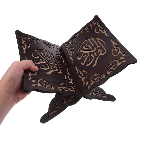 EXHUMKY Wooden Quran and Bible Stand Brown Intricate Carvings Home Decor