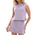 thumbnail image 3 of Jaimenalin Two Piece Skirt Sets for Women Vacation Outfits Skirt Crew Neck Top Lounge Sets Violet XL, 3 of 7