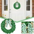 thumbnail image 2 of AYktou St Patricks Day Wreaths, 13.8 Inch Wrinkled Pattern Green Spring Wreath Door Hanging Ornaments with Linen Shamrock Bow, Ribbon Pendant Ring Garlands for Window Dining Table Party Decor, 2 of 9