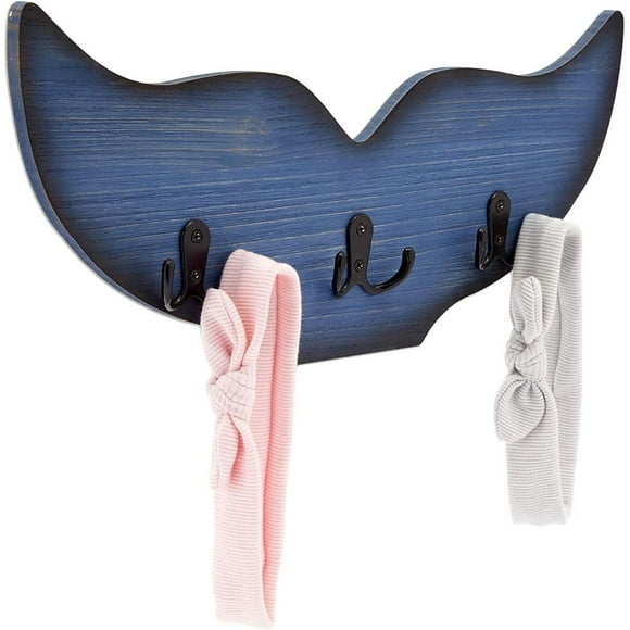 Crochets Décoratifs Muraux Queue de Baleine pour Décoration Nautique et Intérieure, Bleu, 15.5 x 6.75 Po.