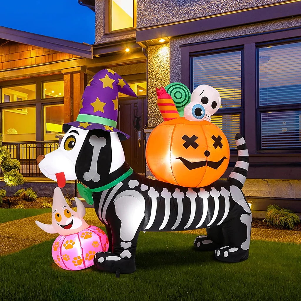 CozyBox 5FT Halloween LED Inflatable Skeleton Dog with Treats Halloween ...