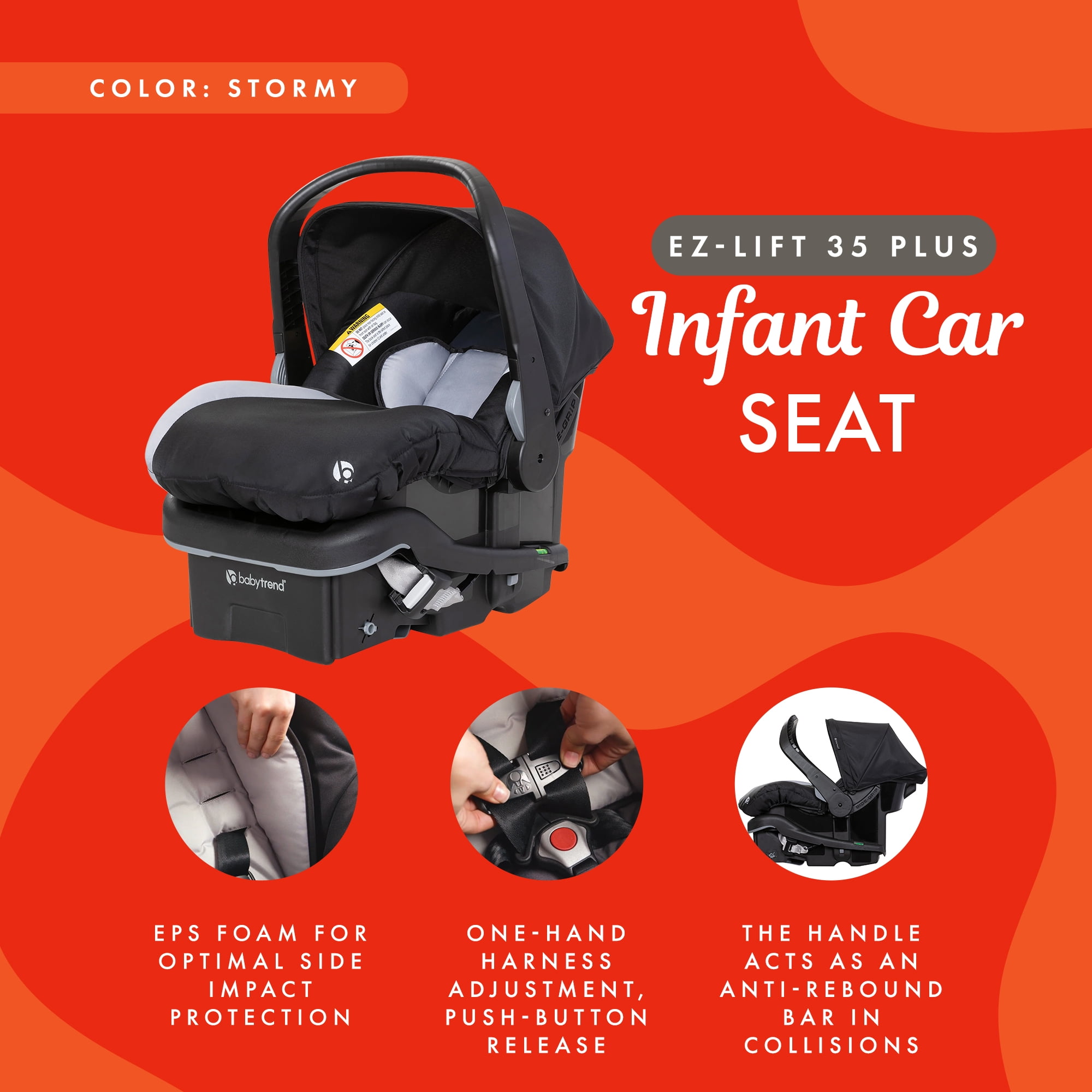 Baby Trend EZ-Lift Plus Lightweight Infant Car Seat, Cozy Cover  Base, Stormy