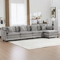 thumbnail image 4 of 146.5” Gray Modular Sofa, 4 Seater L Shaped Chenille Sectional for Living Room, Cloud Couch with Ottoman, Sofá moderno, 4 of 10