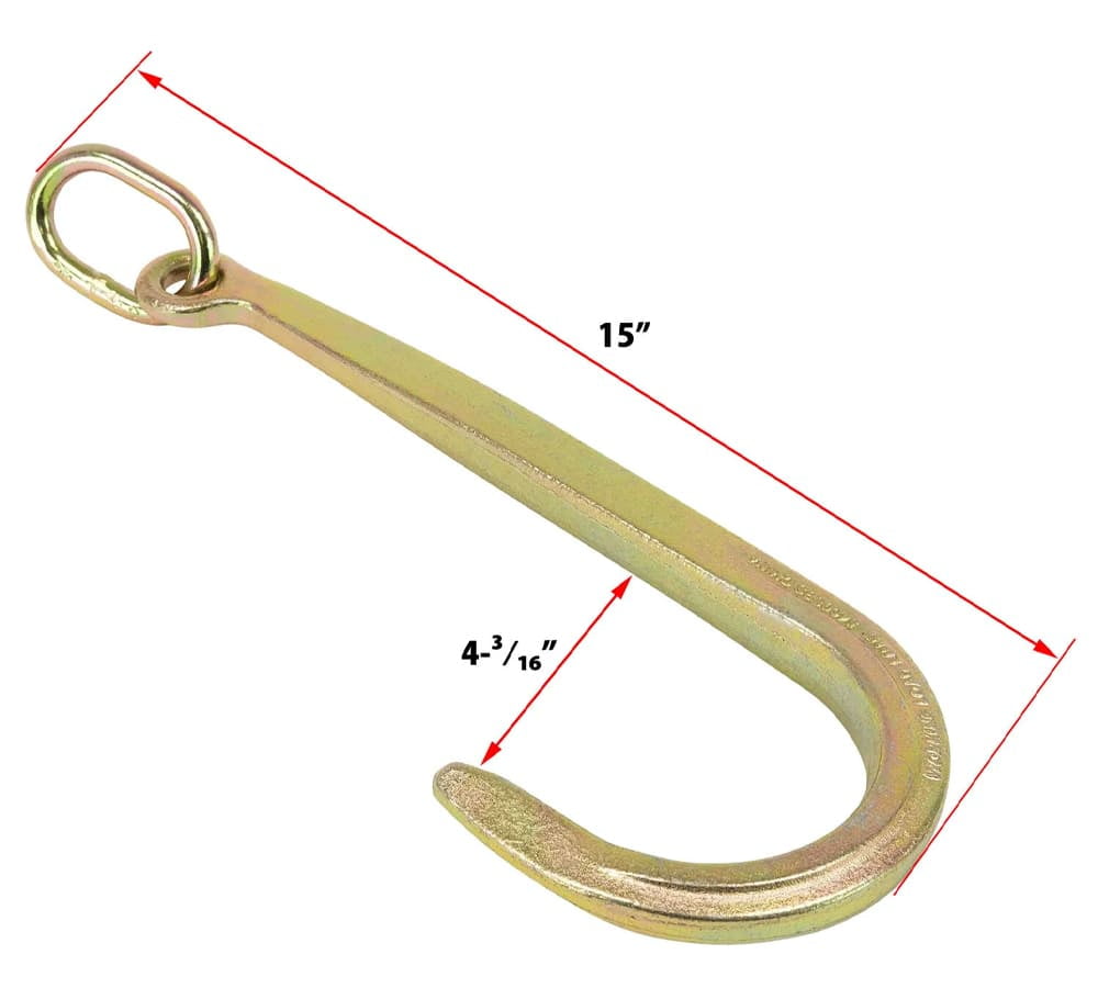 15" Inch J Hook Heavy Duty Grade G70 Tow Axle Strap Wrecker Roll back Clevis 5400#