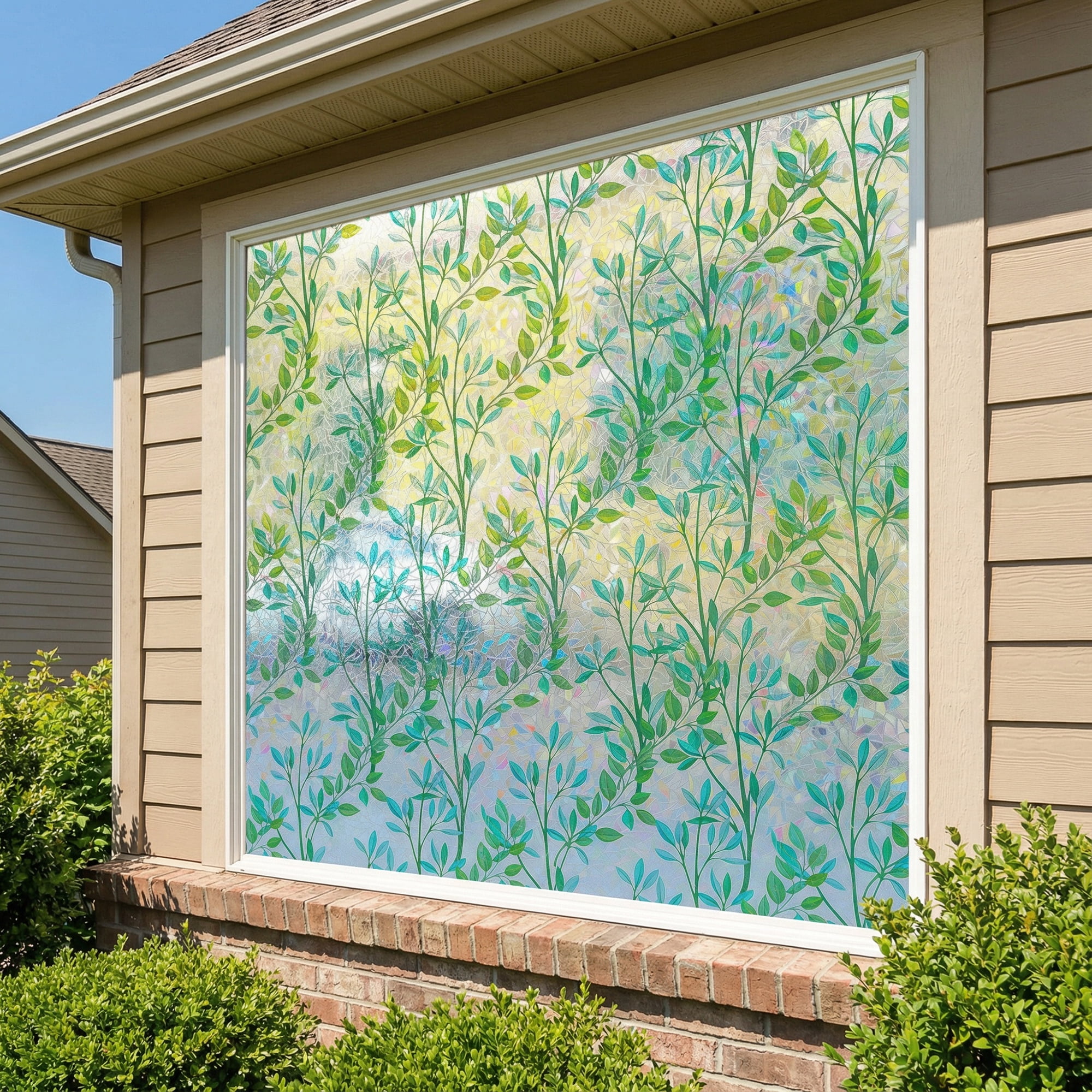 Unique Bargains Static Cling Floral 3D Prism Window Privacy Film Green 39.4" x 23.6"