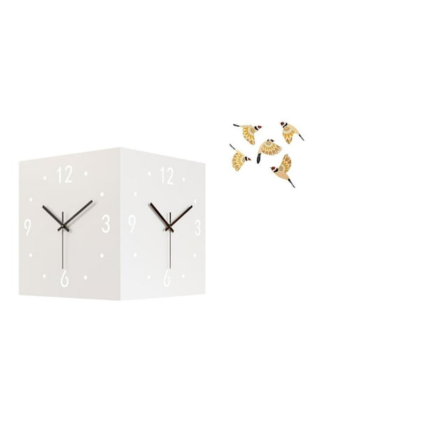 Reloj de pared de doble cara, diseño de pájaro de madera, reloj de esquina, adorno decorativo, ideal para sala de estar, dormitorio, oficina, regalo G