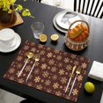 thumbnail image 3 of Brown Christmas Snowflake Pattern Summer Placemats Table Placemats Set Of 6-Linen Kitchen Washable Placemats Table Mats 11.8"x17.7" Non-Slip Heat Resistant, 3 of 5