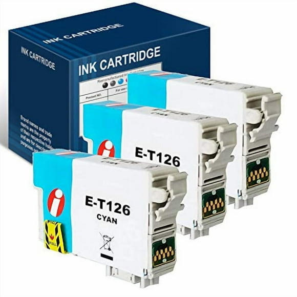 INK4WORK 3 Pack Remanufactured Cyan Ink Cartridge Replacement for Epson 126 T126 for Workforce 435 520 545 635 645 WF-3520 WF-3530 WF-3540 WF-7010 WF-7510 WF-7520 (Cyan, 3-Pack)