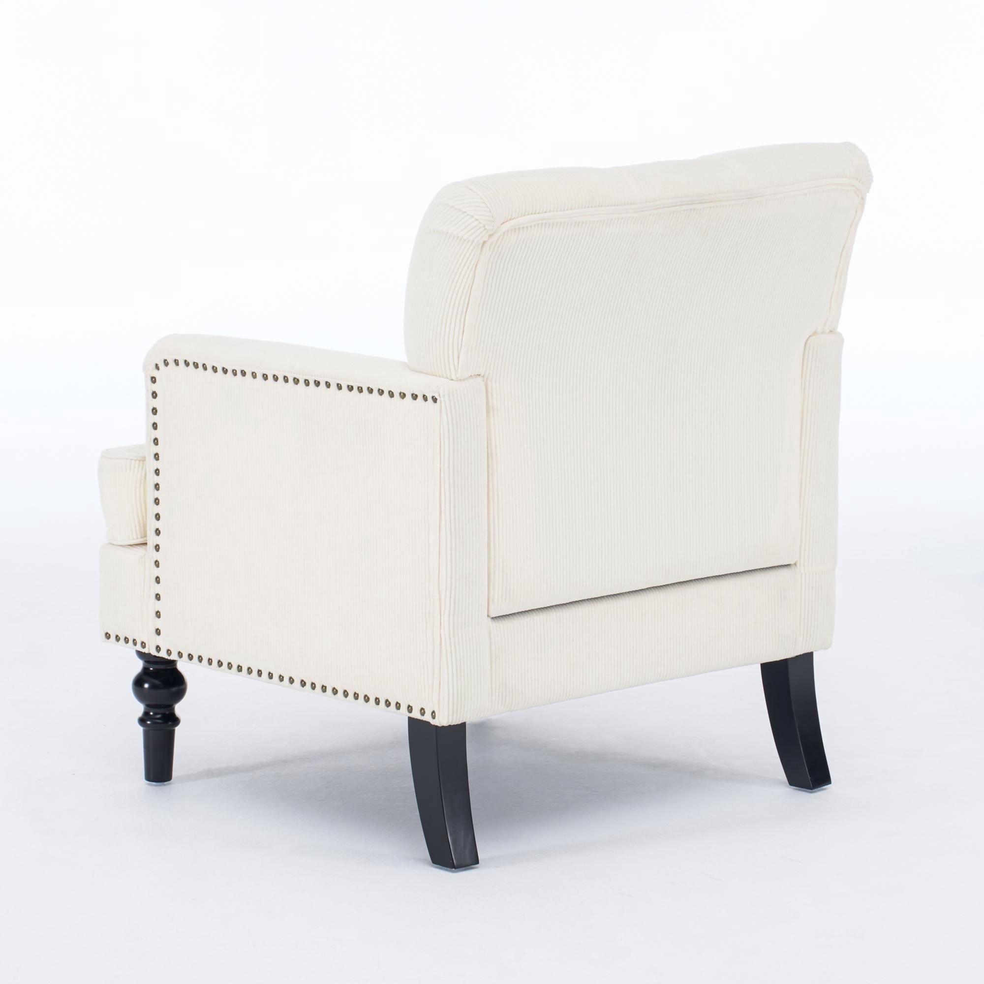 MAYEERTY Tufted Corduroy Accent Chair, Mid Century Upholstered Armchair with Rubber Wood Legs, for Living Room Bedroom Reading Nook