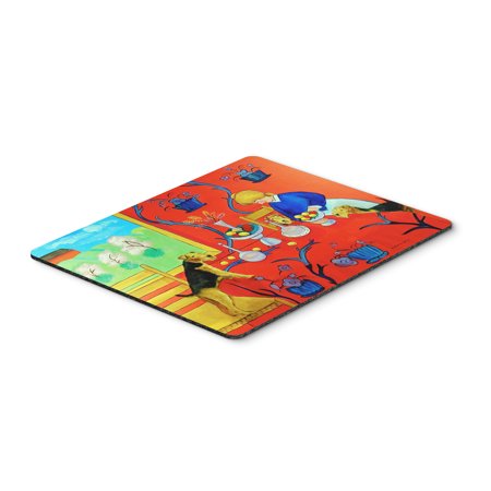 Airedale Terrier with lady in the kitchen Mouse pad, hot pad, or trivet