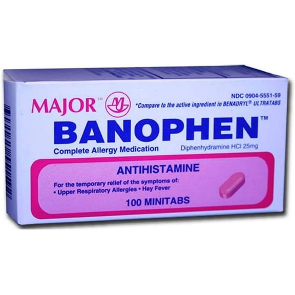 Major Banophen 25 mg. Minitabs 100 ct. (Pack of 2)