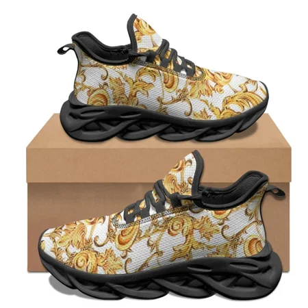 

Breathable Comfortable Summer Flats Shoes Gold Baroque Luxury Designer Sneakers Female Shock Absorbing Mesh Shoes Zapatos Mujer
