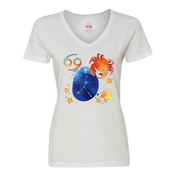 Inktastic Cancer Crab Constellation Zodiac Sign Illustration Women's V-Neck T-Shirt