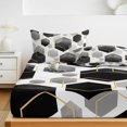 thumbnail image 6 of Twin XL Size Fitted Sheet Set - Black Grey 2 Piece Bedding Sets 16" Deep Pocket Fitted Sheet with 1 Pillowcases, Geometric Gold White Hexagon Modern Brushed Microfiber Hotel Luxury Bed Sheets, 6 of 9
