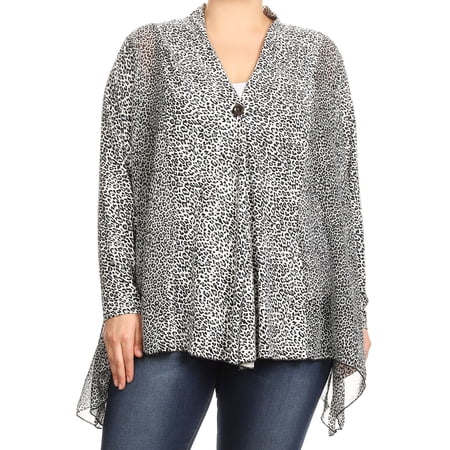 Plus Size Women's Long Sleeve Open Front Cardigan Knit Top Sweater Cover Up Grey 1X (17.040)