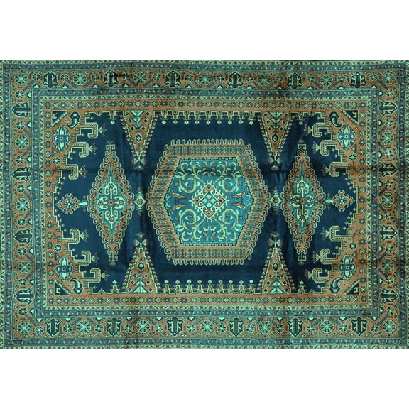 Ahgly Company Machine Washable Indoor Rectangle Persian Turquoise Blue Traditional Area Rugs, 5' x 7'