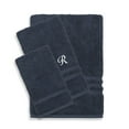 thumbnail image 4 of Authentic Hotel and Spa  Omni Turkish Cotton Terry 3-piece Navy Blue Bath Towel Set with White Script Monogrammed Initial I, 4 of 5