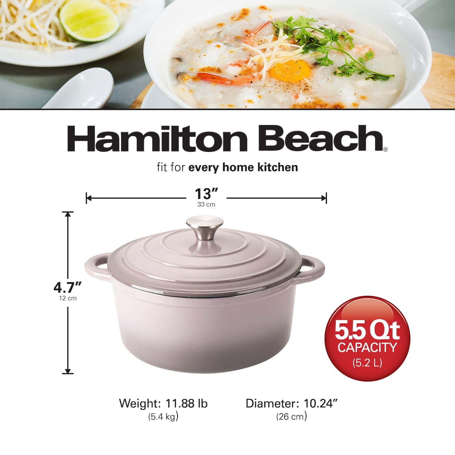 Hamilton Beach Enameled 5.5 Qt Dutch Oven Pot & 2 Qt Cast Iron