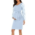 thumbnail image 2 of Zylanna Maternity Dress, Long Sleeves Floral Patchwork Pleated Cesign Round neck Maternity Dresses for Baby Shower Light Blue, 2 of 6