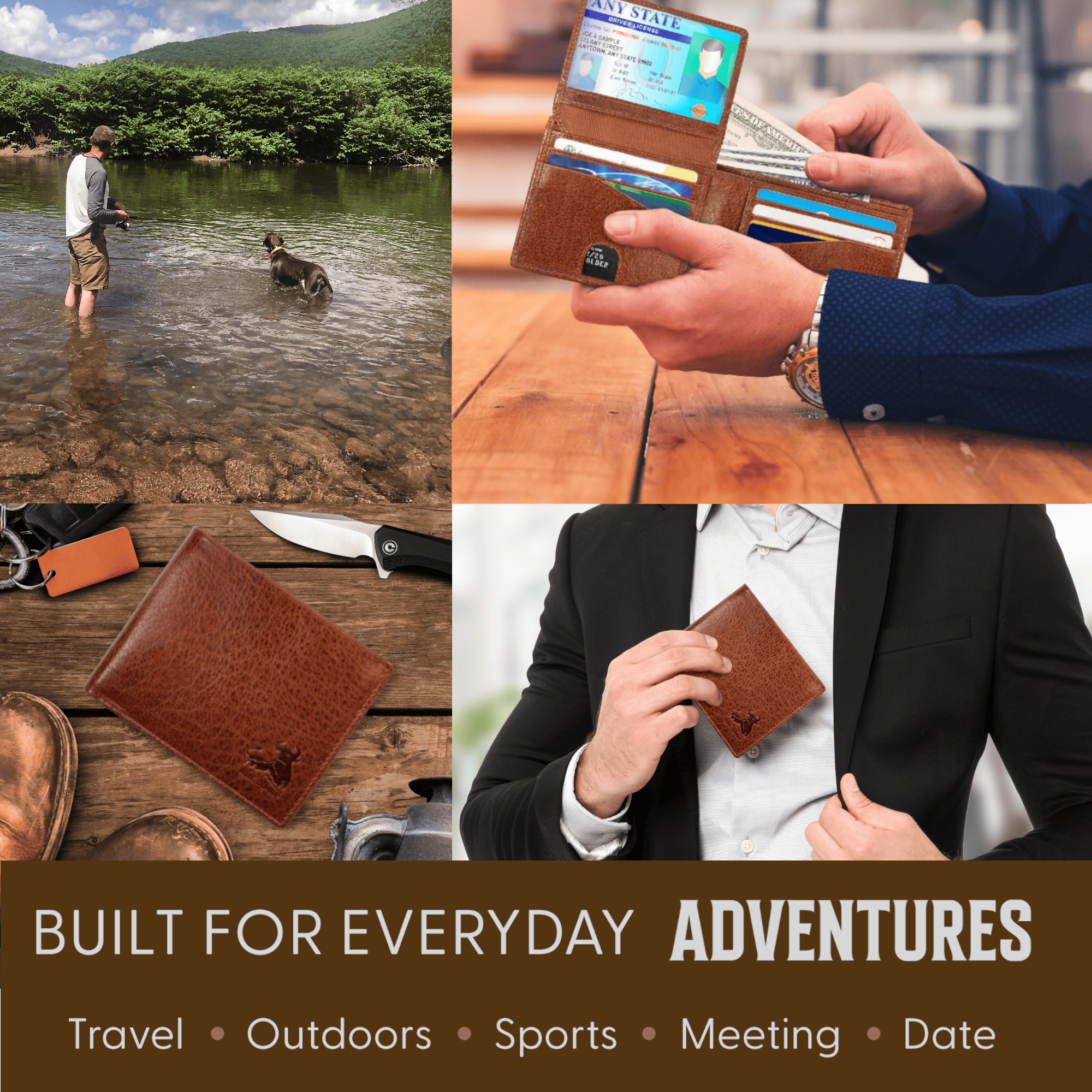 Bull Guard Men's Leather Bifold Wallet with RFID Blocking, Brown photo 4