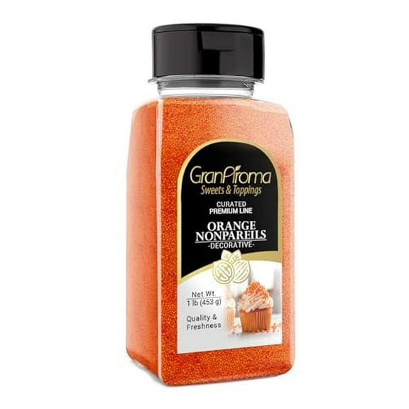 GranAroma Orange Nonpareils, 1 lb, Decorative Sprinkles, Cakes & Cookies, Bakery Staple