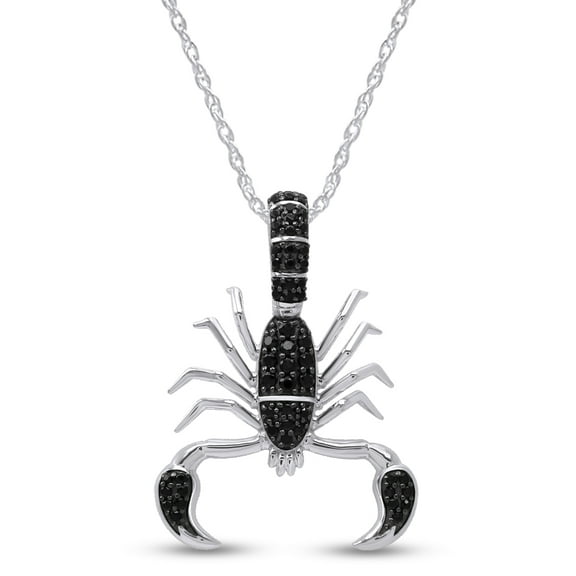 AFFY Round Cut Black Cubic Zirconia Scorpion Pendant Necklace In 14K White Gold Over Sterling Silver