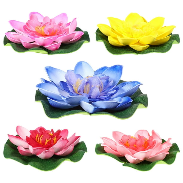 BRIGHTFUFU Winomo 5pcs 10 cm Lotus artificial Lirio de agua Plantas artificiales Flores artificiales Flotante Pond Plantas