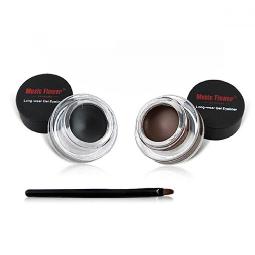 Eyeliner Gel Eyebrow Powder Waterproof Brown and Black with Brush Kit Makeup Cosmetic Sets