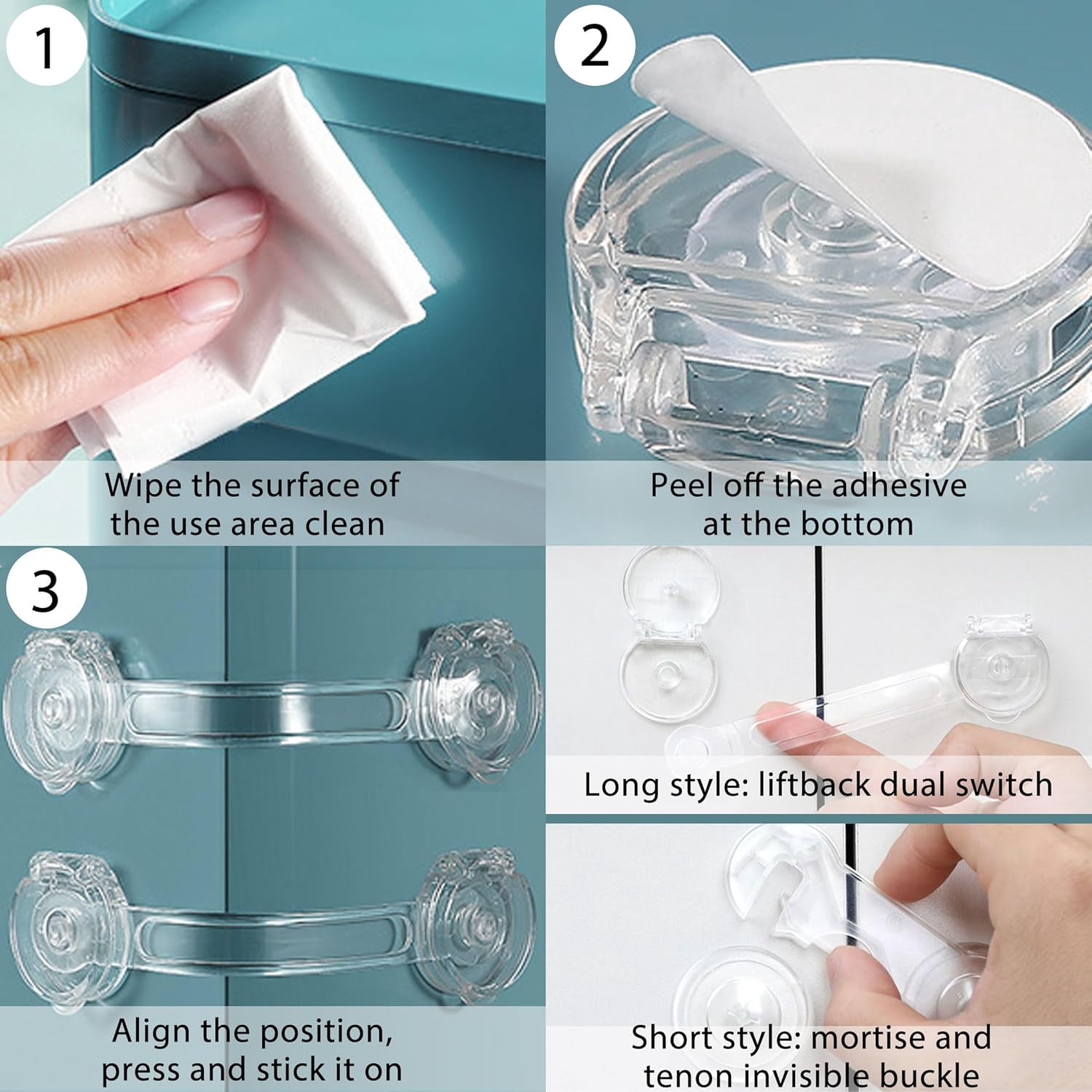ABCISI 20pcs Cabinet Locks Baby Proofing Clear Child Safety Cabinet Locks Drawer Locks ABS and PE Materials Child Locks For Cabinet, Drawers, Refrigerator (10pcs 5.9in+10pcs 3.78in)