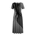 thumbnail image 3 of Dorkasm Plus Size Formal Dresses for Curvy Women 3/4 Sleeve A-Line Flowy Printing Maxi Dress Pockets Gray 2XL, 3 of 4