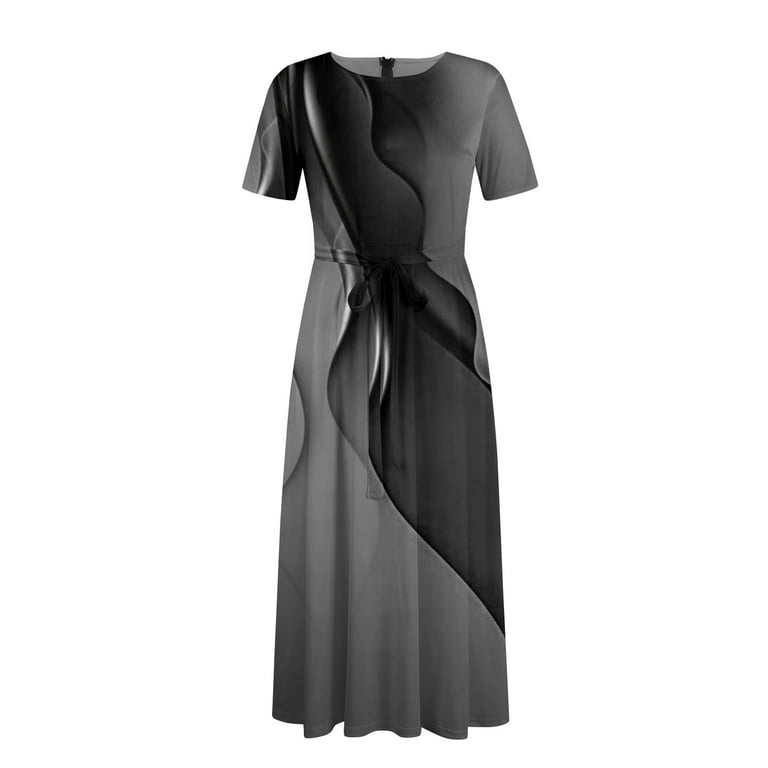 4xl maxi dress for women Plus Size Printed V-Neck Long Sleeve Maxi Dress Black / 1XL