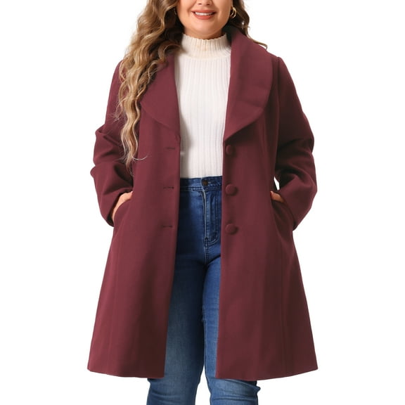 Plus Size Coat for Women Notched Shawl Collar Outerwear Single Breasted Coat 1X Burgundy