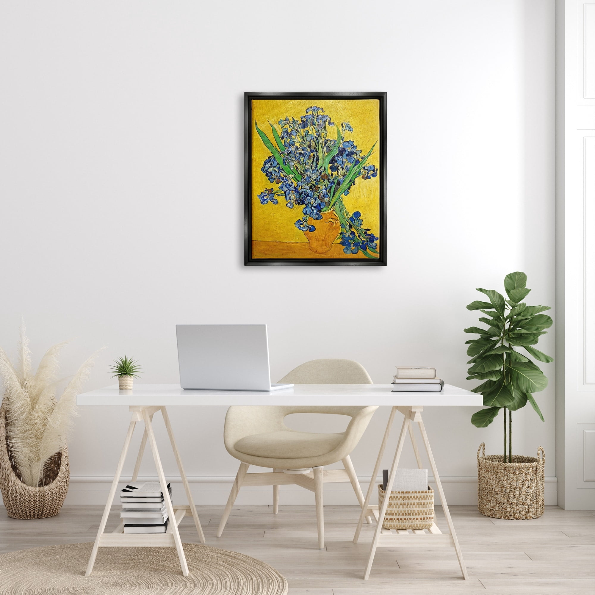 Stupell Industries Vaas met Irissen Vincent van Gogh Iris Flower Painting Painting Jet Black Floating Framed Canvas Print Wall Art, Design by one1000paintings