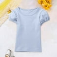 thumbnail image 2 of Bjutir Girl Shirts Soft Short Sleeve Cute Puff Sleeve Top Comfortable Casual Tee For Toddler Kids Crew Neck Cute Print Girls Tops,Blue,13-14 Years, 2 of 3