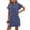 Blue, variant on Women's Ribbed Striped Short Sleeve Mini Tee Dress 65% rayon 35% polyester Opaque Pocketed Moderate Stretch Comfort