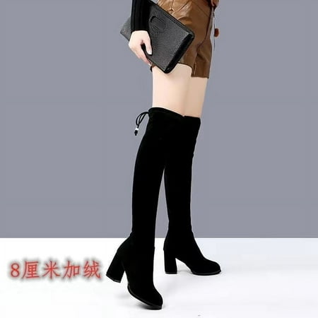 

HHH Non-Tube over-the-Knee Boots Women s Spring Autumn and Winter New Boots High-Top Boots Suede Stretch over-the-Knee Boots