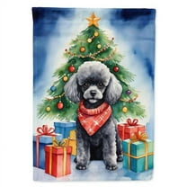 Black Toy Poodle Christmas Reindeer House Flag