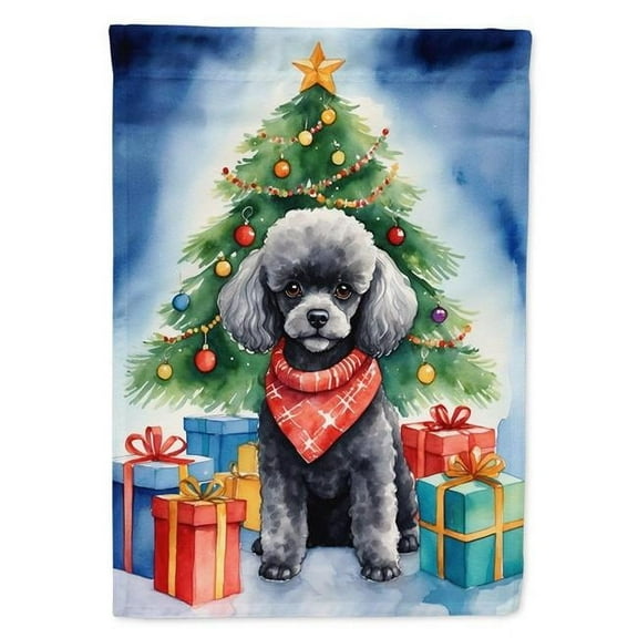 Black Toy Poodle Christmas Reindeer House Flag