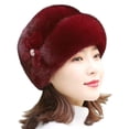 thumbnail image 1 of Clinaoy - Gorro de invierno para mujer, elástico, de felpa, imitación de visón, terciopelo, resistente al viento, color liso, con boina floral, suministros para mujer, 1 of 8